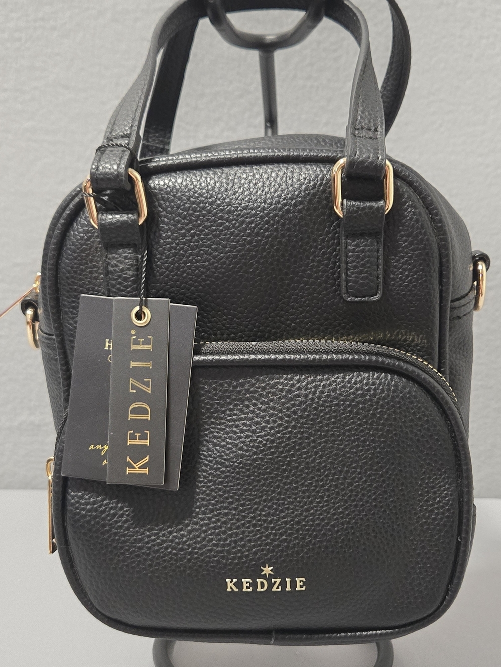 Kedzie Black Pebbled Mini Crossbody Bag with Gold Hardware New With Tags